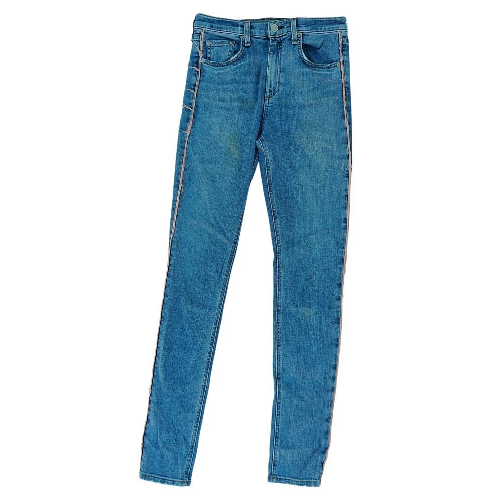 Rag & Bone/JEAN High Rise Skinny Jeans 26 Blue w/ Pink Side Stripe